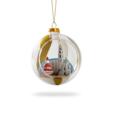 San Diego Cityscape Glass Globe Ornament featuring Coronado Bridge and Hotel del Coronado