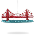 Hand-painted glass Golden Gate Bridge ornament with glitter detail and hanging silver string, designed by Local Elves.