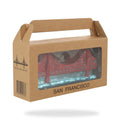 Golden Gate Bridge glass ornament in brown kraft window box packaging labeled San Francisco by Local Elves.