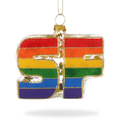 Hand-painted glass Pride SF ornament with rainbow glitter detail by Local Elves.