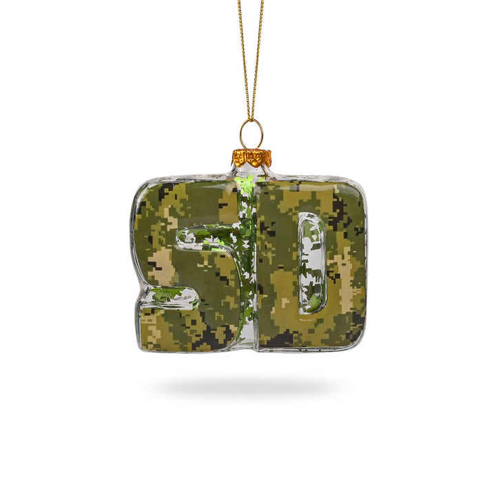 San Diego Camo ornament showing glass finish and camo details