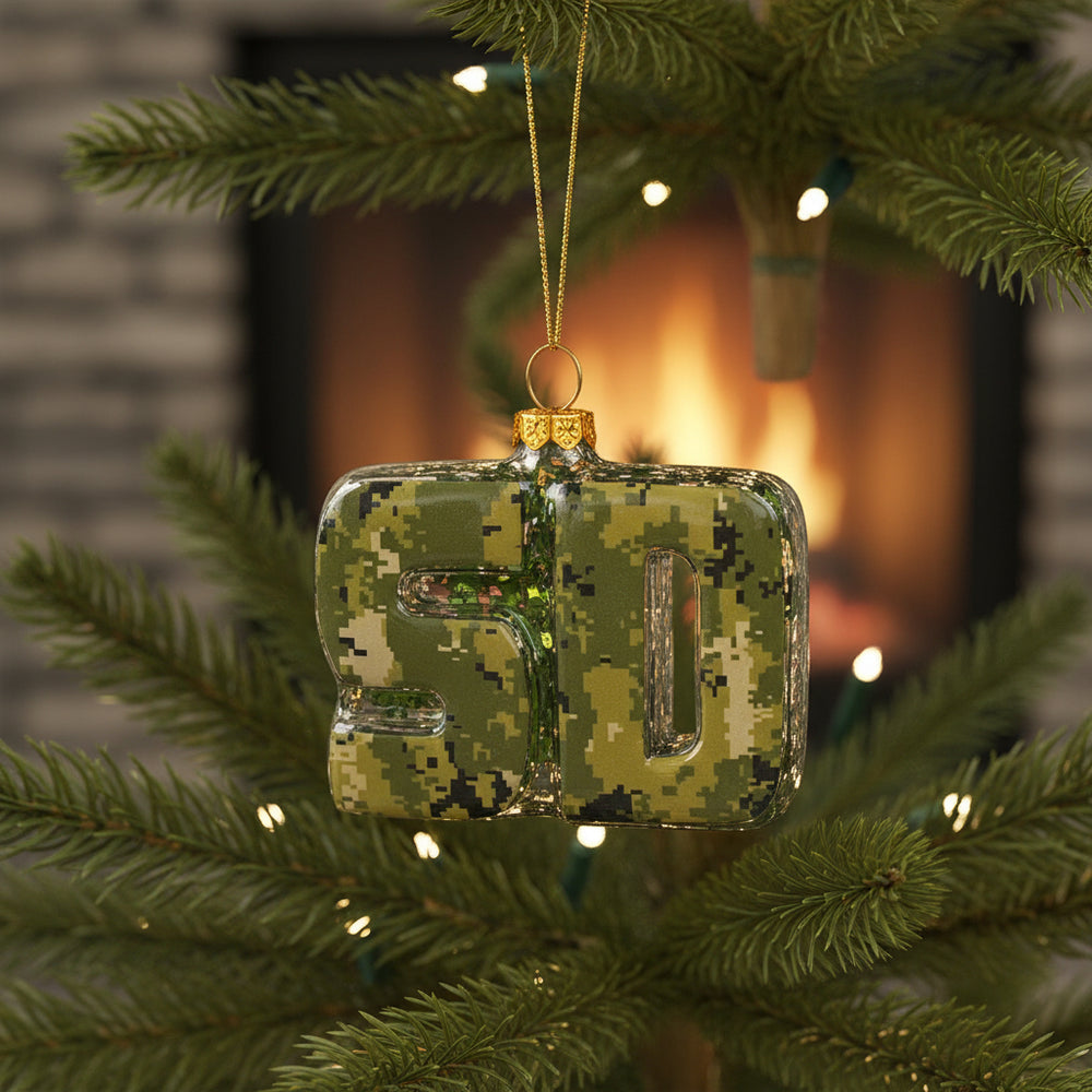 San Diego Camo ornament on a Christmas tree