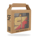 Red & gold SF glass ornament in localelves branded gift box.