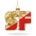 Hand-painted glass red and gold San Francisco ornament with glitter finish by Local Elves.
