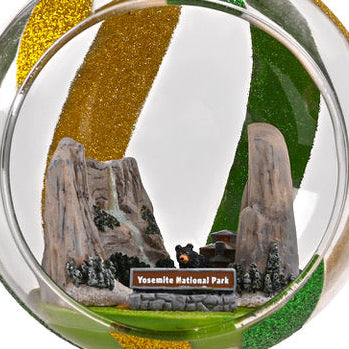 Zoomed in Yosemite National Park Globe Ornament by Local Elves glass ornament featuring Half Dome and Yosemite Falls